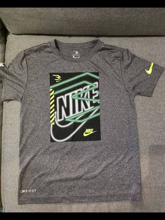 Nike Other - Nike Gray Dri-FIT Graphic Tee with Neon Accents Boys Size M 10-12yrs